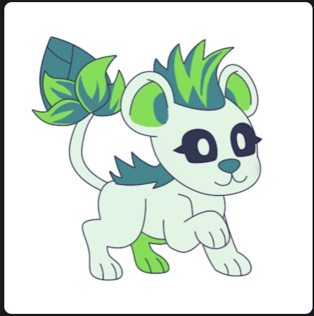 Digital illustration by Milton Ren of a shaggy green hyena with a bud on its tail.